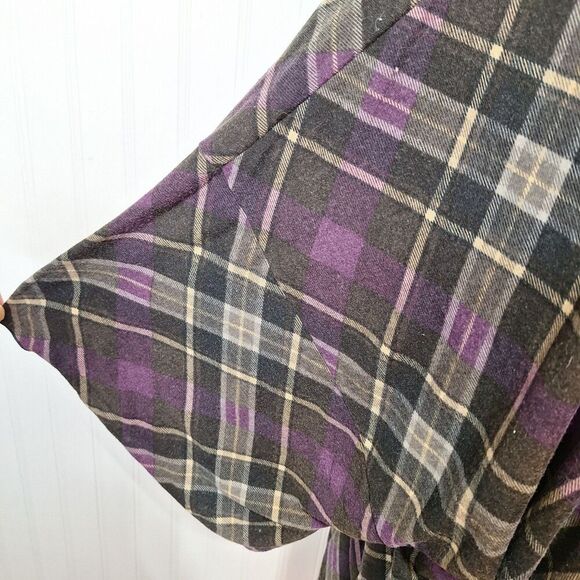 Plus Size ?? Batwing Dolman Sleeve Open Front Cardigan Topper Purple Black Plaid - Picture 4 of 5